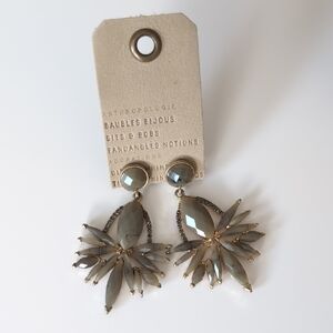 Anthropologie Metallic Gray Fan Earrings